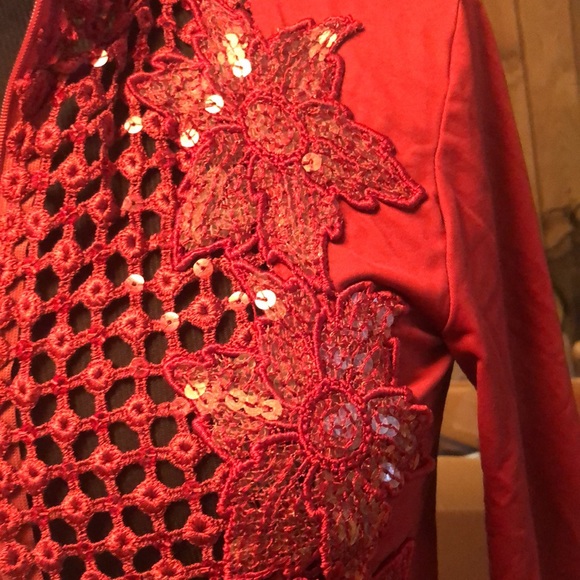 Beautiful Red Sequin Women’s Long Sleeved Jacket Made in France - Picture 8 of 15